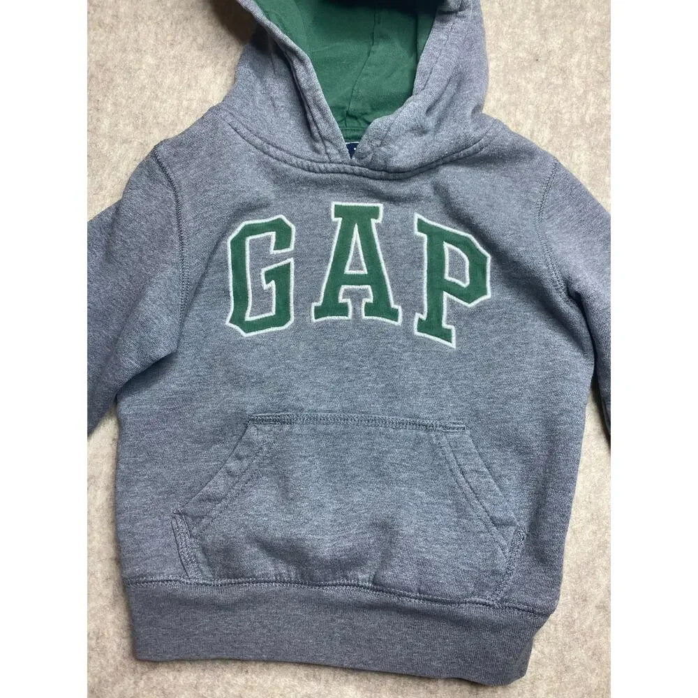 Baby Gap Gray and Green Hoodie with Kangaroo Pocket Size 3T